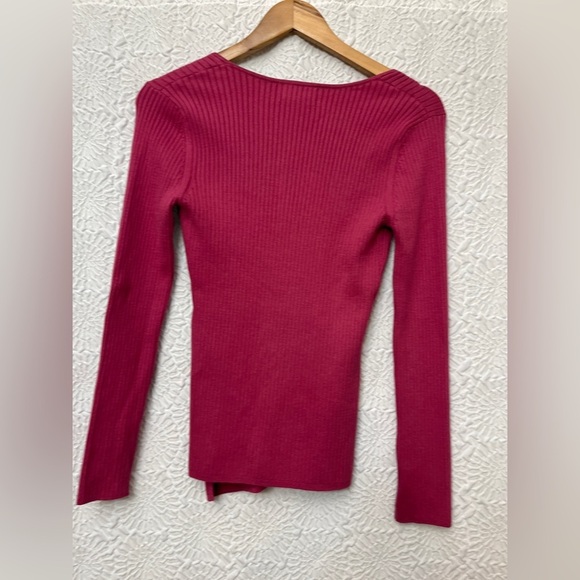 Open Edit Ribbed Sweater Size Small Pink Square Neck Spring Easter Asymmetrical - Picture 8 of 9